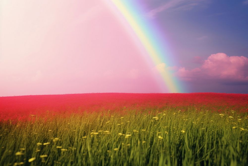 Photo of rainbow landscape field agriculture.