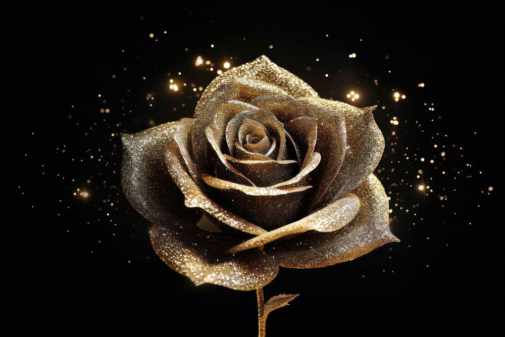 Rose shaped sparkle light glitter flower plant gold.