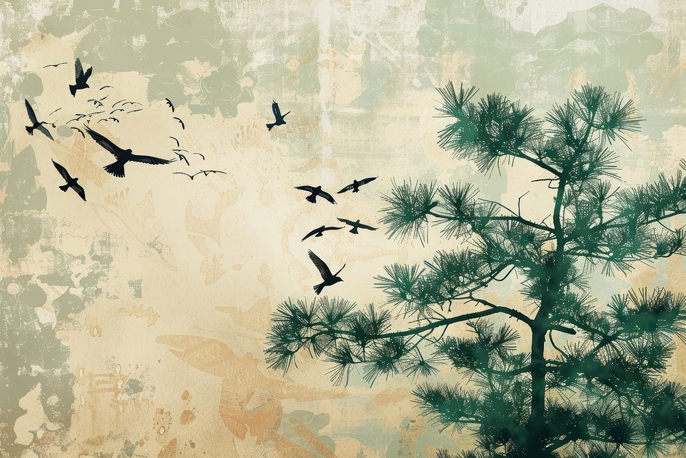 Pine tree flying bird backgrounds.