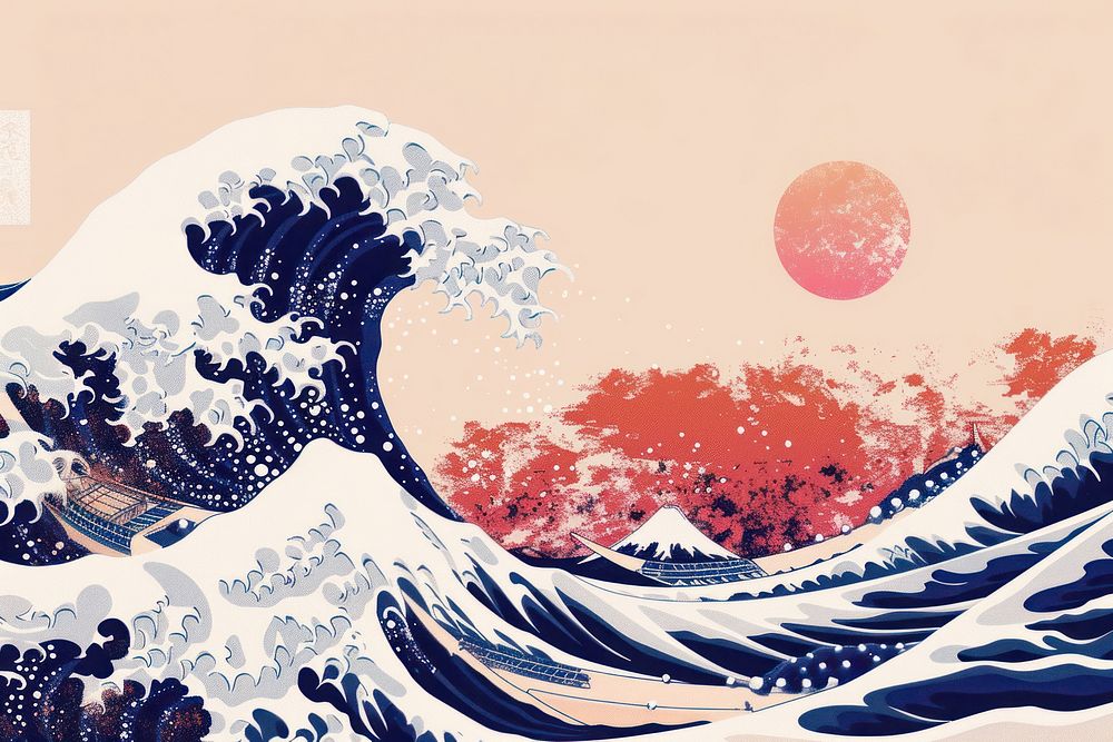 Japanese wave ocean art outdoors.