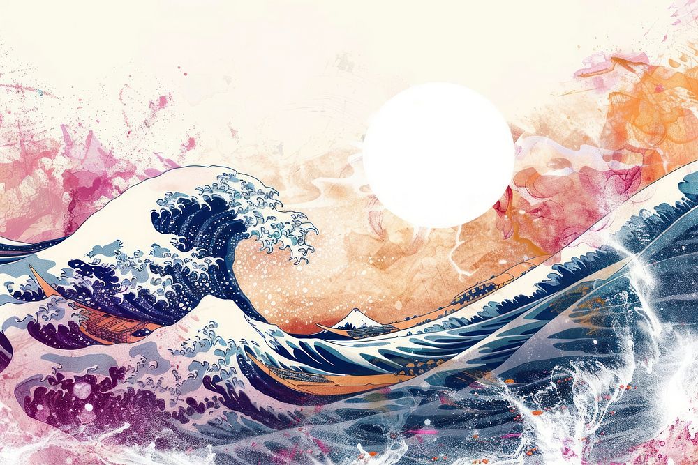 Japanese wave art outdoors ocean.