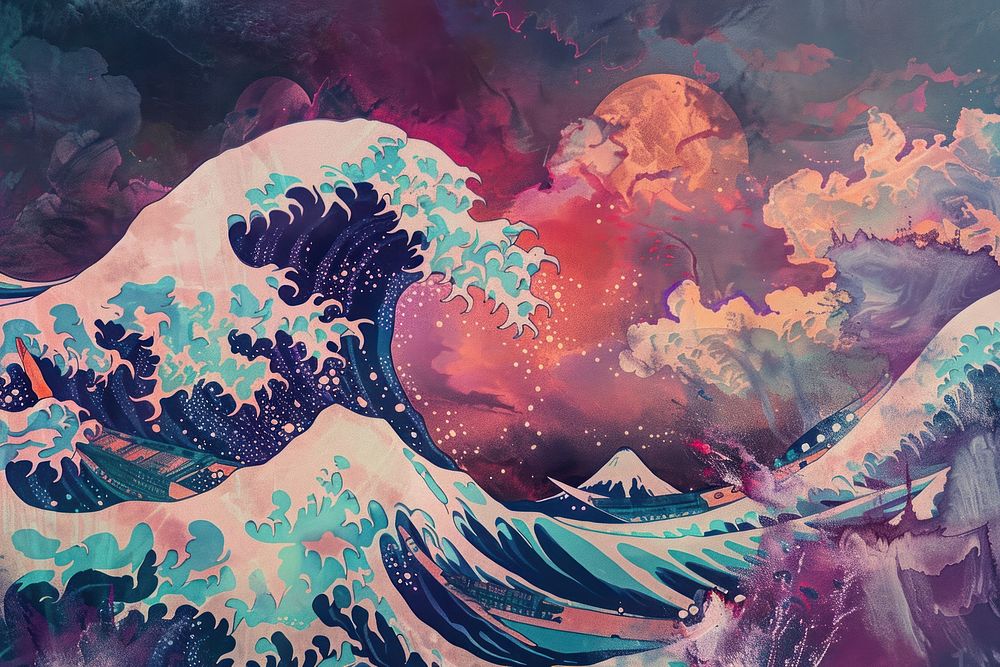Japanese wave painting nature ocean.
