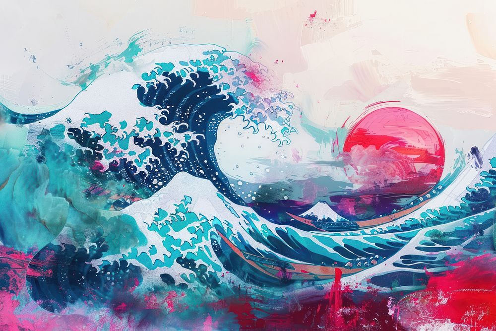 Japanese wave backgrounds painting graphics.