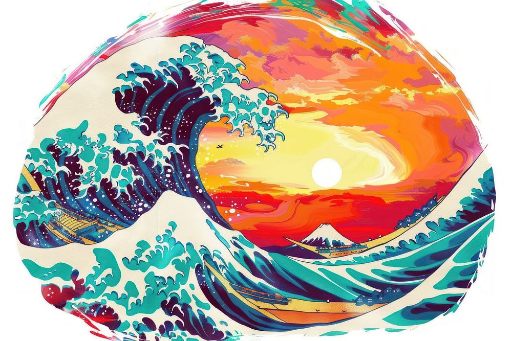 Japanese wave graphics sea art.