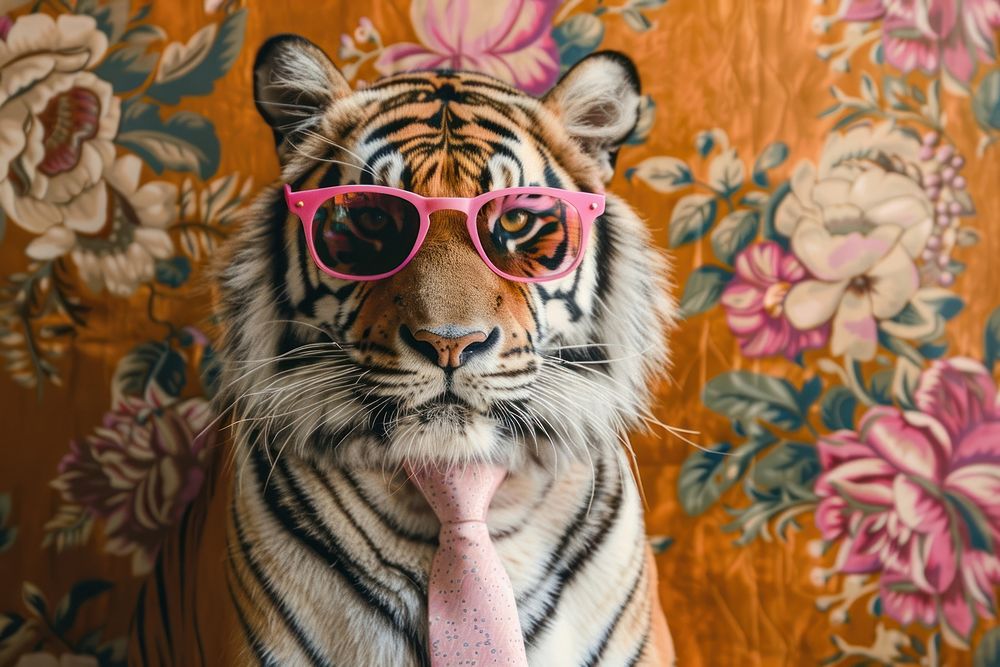 Tiger sunglasses portrait animal.