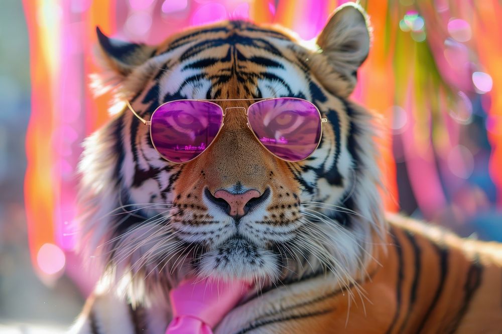 Tiger sunglasses animal mammal.