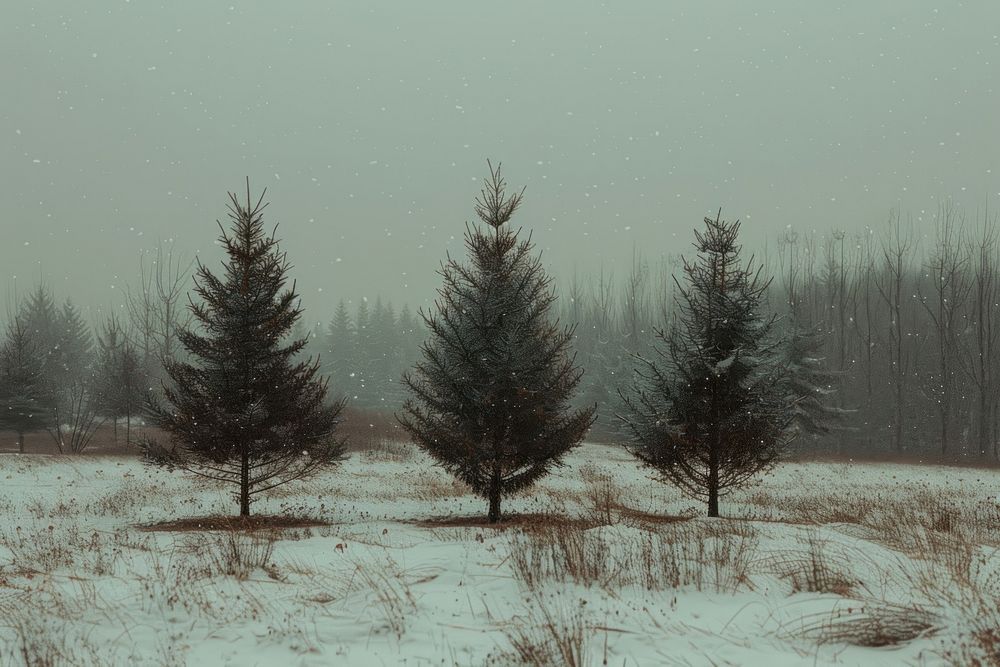 Trees pine snow outdoors.