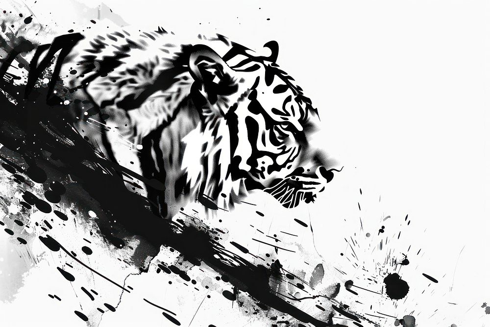 Tiger wildlife drawing stencil.
