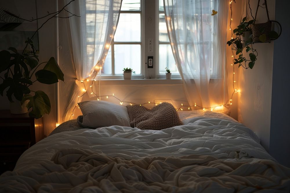Bed furniture lighting bedroom.
