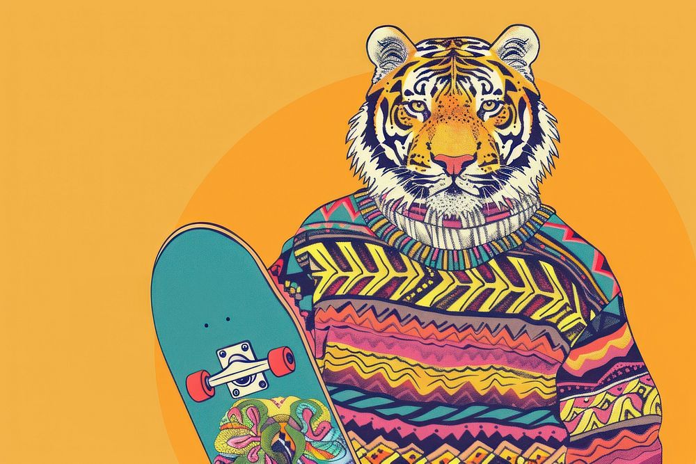 Tiger drawing skateboard sketch.