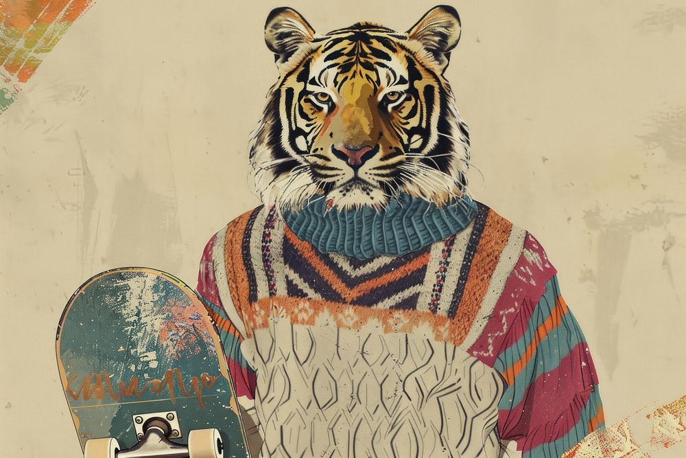 Tiger drawing textile sweater.