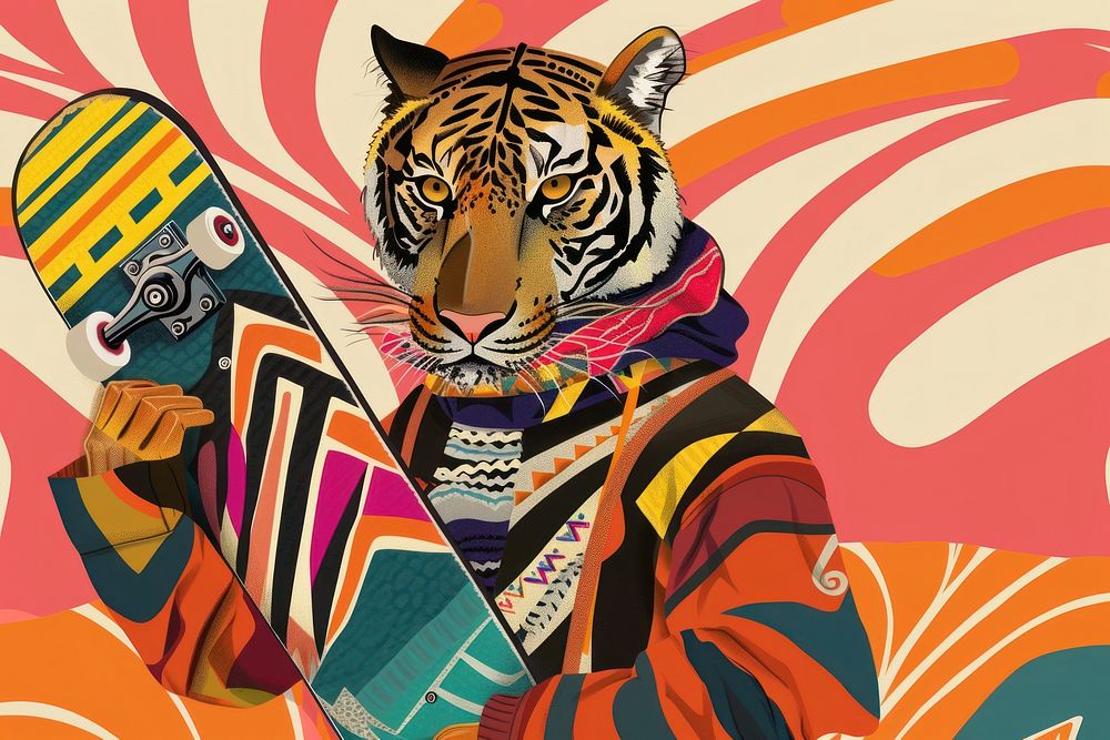 Tiger skateboard art representation.