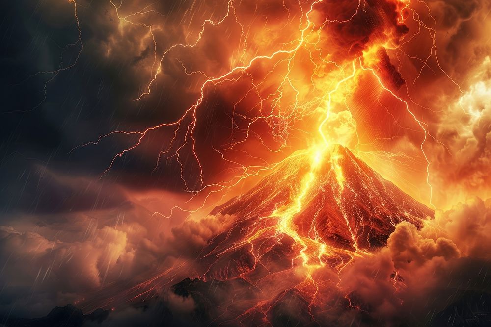 Volcano lightning thunderstorm backgrounds.