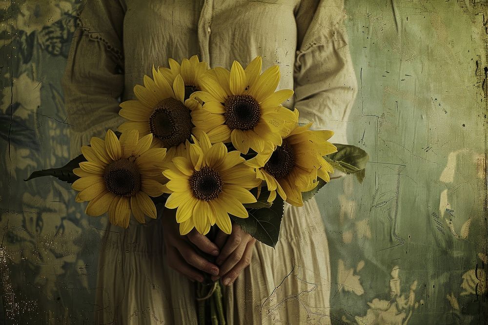 Sunflowers holding person plant.
