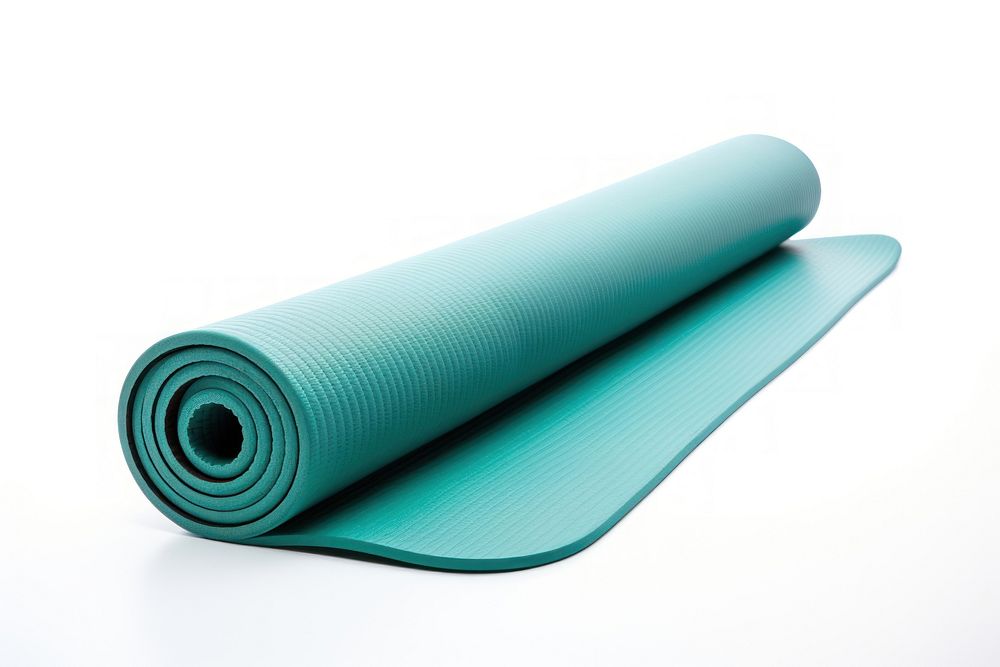 Yoga mat white background exercising relaxation.