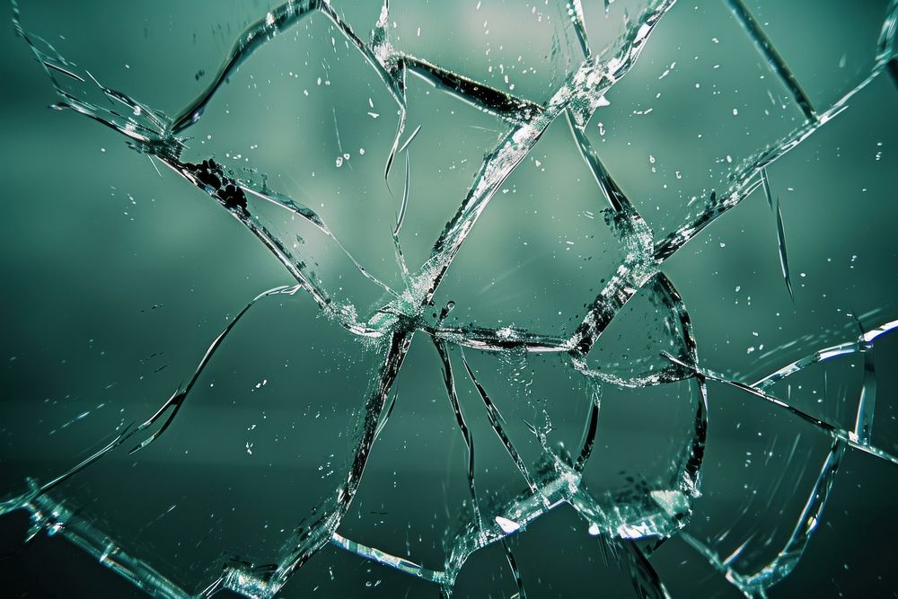 Glass pane with visible cracks fracture transportation destruction.