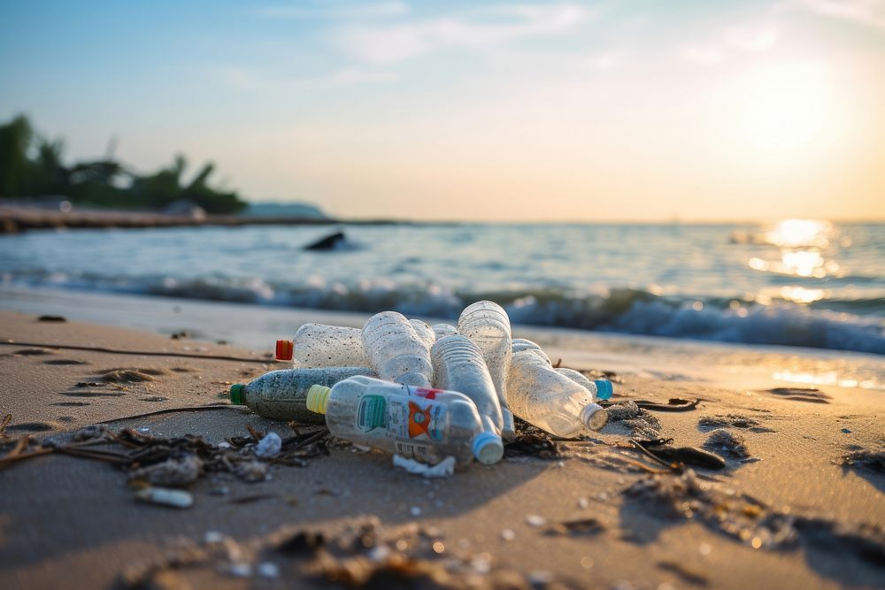 Trash bottle beach outdoors.