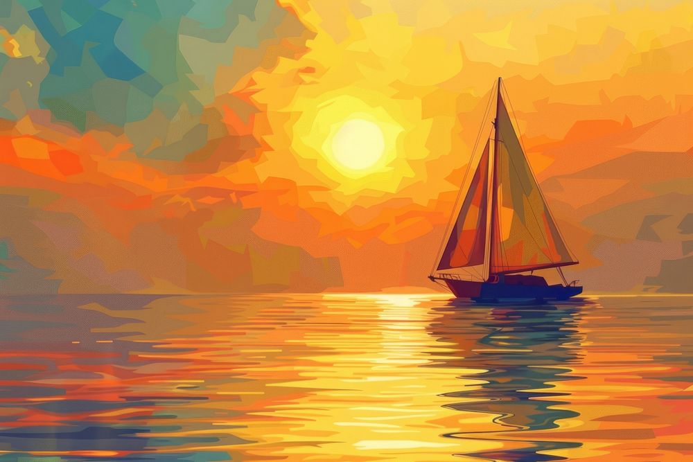 Sunset boat backgrounds sunlight.