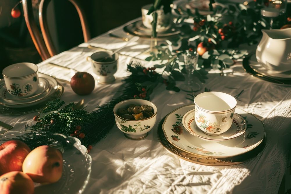 Dinner in christmas table furniture saucer.