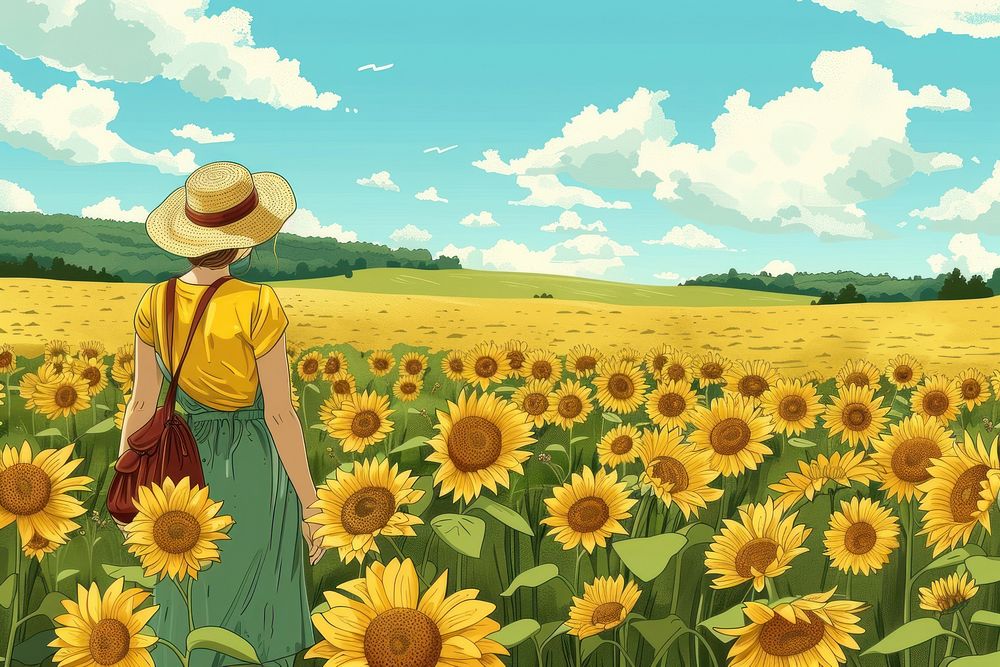 Sunflowers field agriculture landscape.