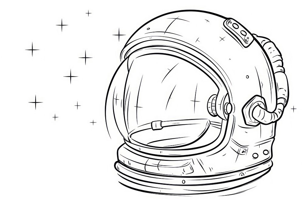 Astronaut helmet sketch drawing line.