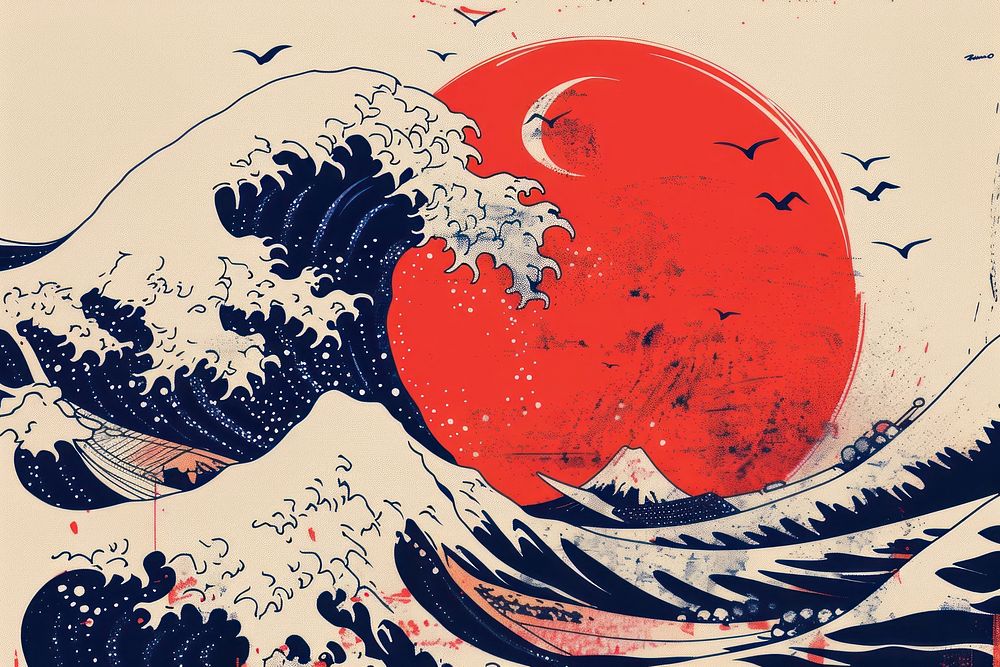 Japanese wave art red creativity.