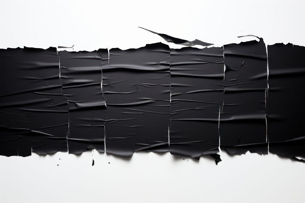 Torn strip of black tape backgrounds white background accessories.