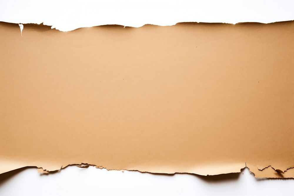 Torn strip of brown paper border backgrounds white background weathered.