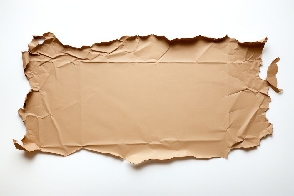 Torn strip of brown paper backgrounds white background cardboard.