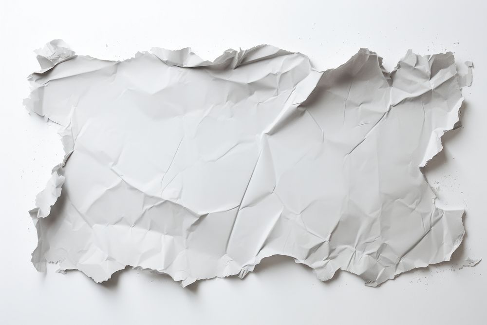 Torn strip of grey paper backgrounds white art.
