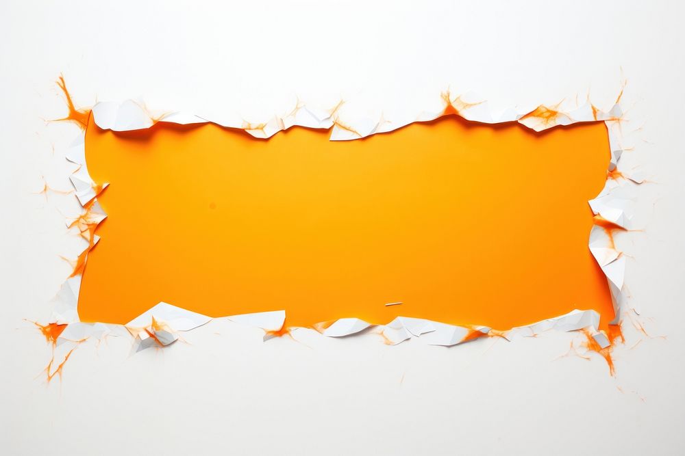 Torn strip of neon orange tape paper backgrounds white background.