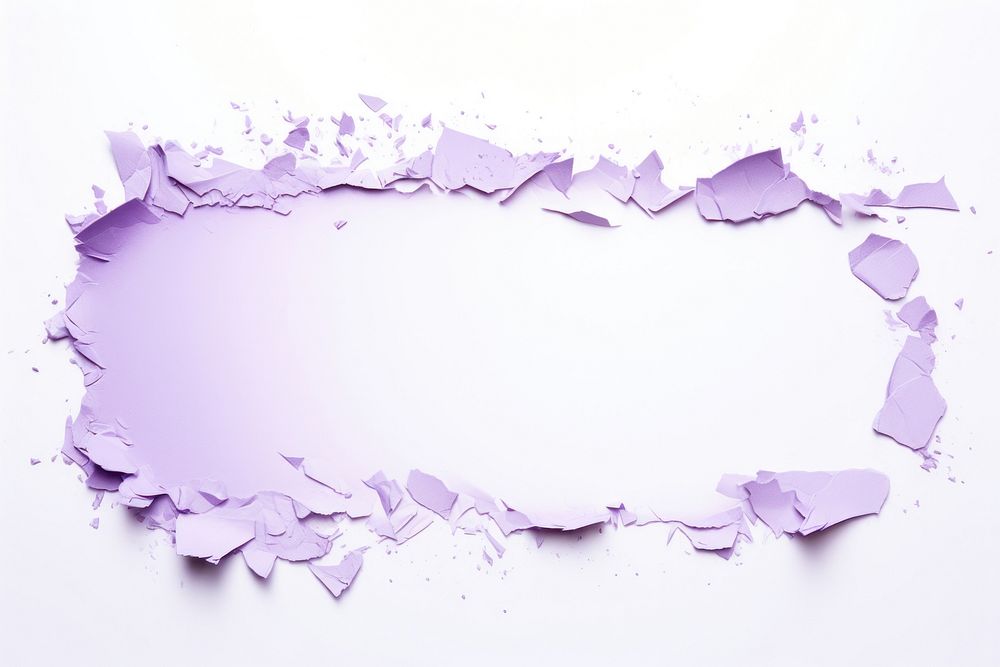 Torn strip of pastel purple paper backgrounds white background splattered.