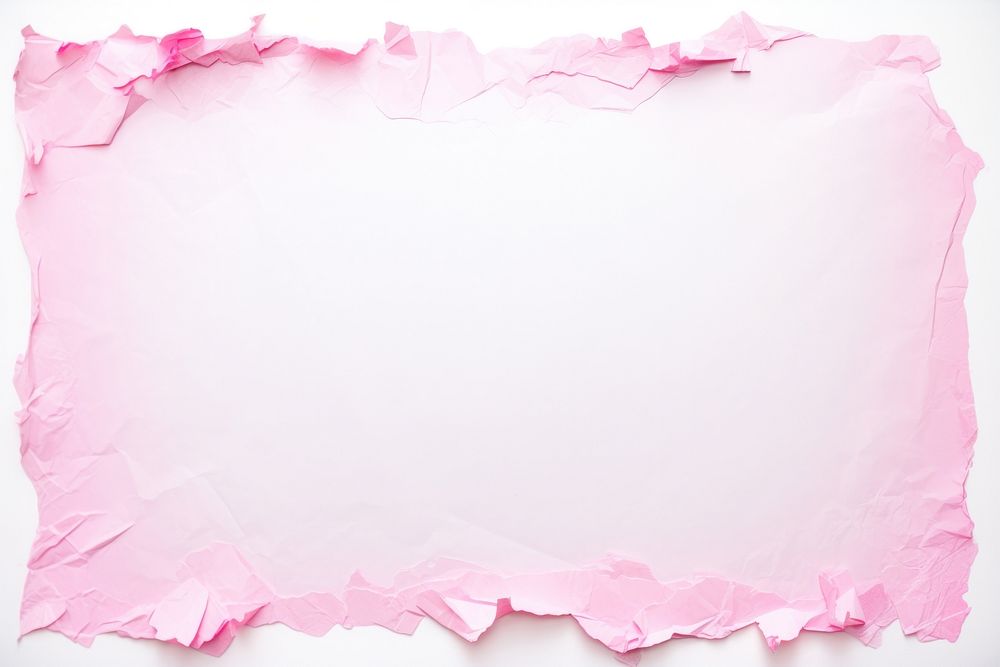 Torn strip of pink paper border backgrounds petal white background.