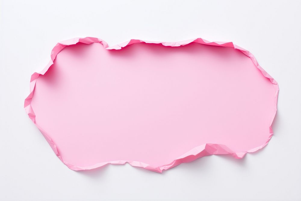 Torn strip of pink rounded paper petal white background textured.