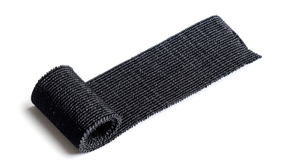 Minimal black rib texture fabric adhesive strip white background bling-bling accessories.