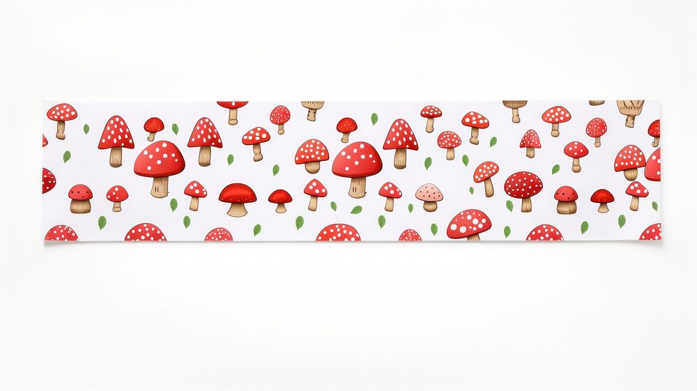 Doodle cartoon mushrooms pattern adhesive strip plant white background strawberry.