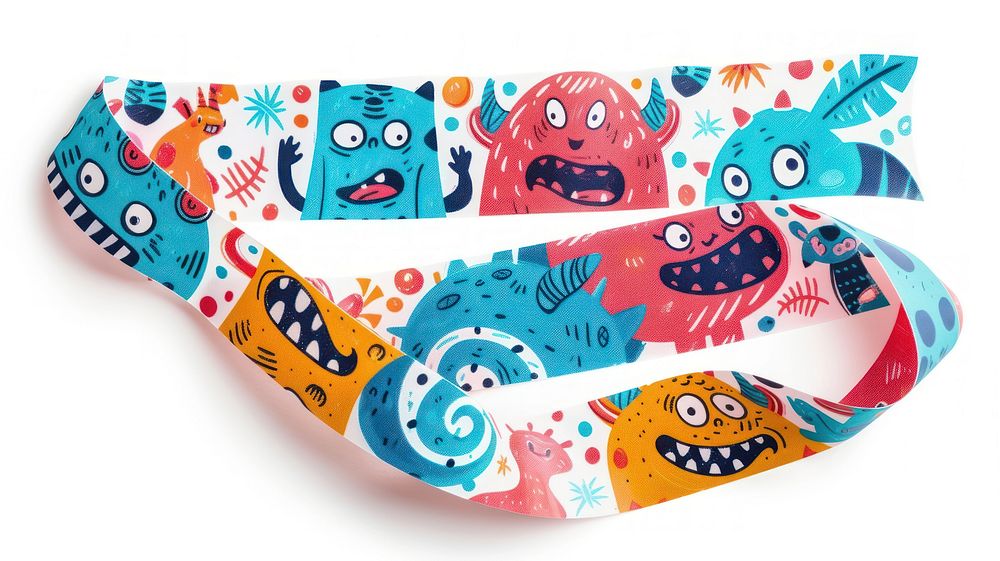 Doodle cartoon cute monster pattern adhesive strip white background accessories creativity.