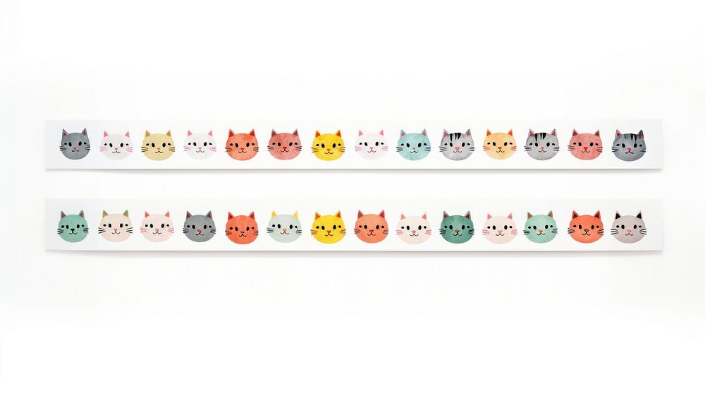 Doodle cartoon cute cat pattern adhesive strip mammal white background representation.