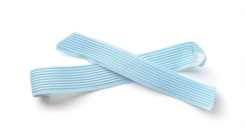 Rib knitted baby blue tape adhesive strip white white background accessories.