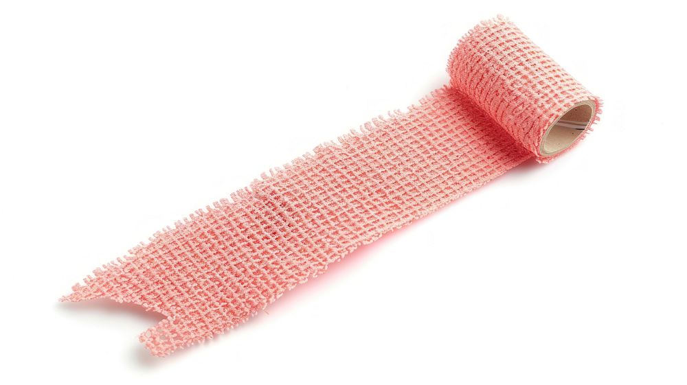 Rib knitted salmon pink color tape adhesive strip bandage white background bling-bling.
