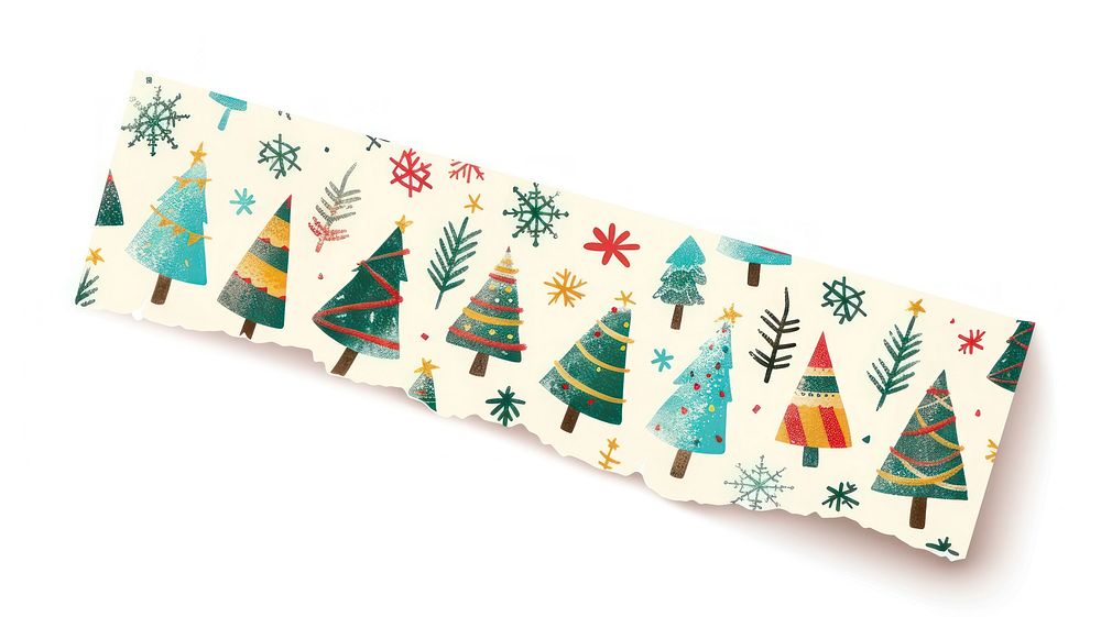 Small doodles cute cartoon repeating christmas tree vector pattern adhesive strip white background celebration decoration.