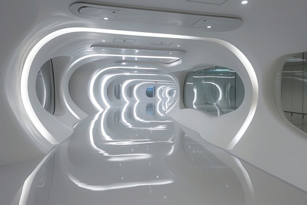 Futuristic office corridor architecture futuristic transportation.