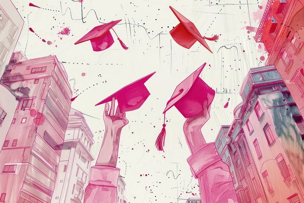 Graduation cap art drawing pink.