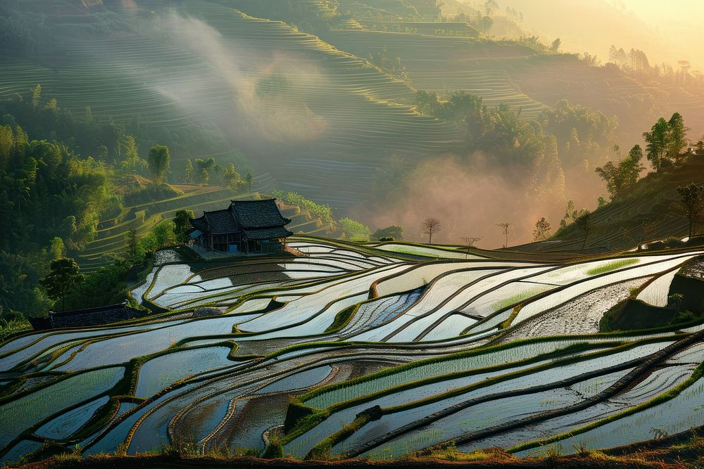 Rice terrace landscape architecture agriculture.