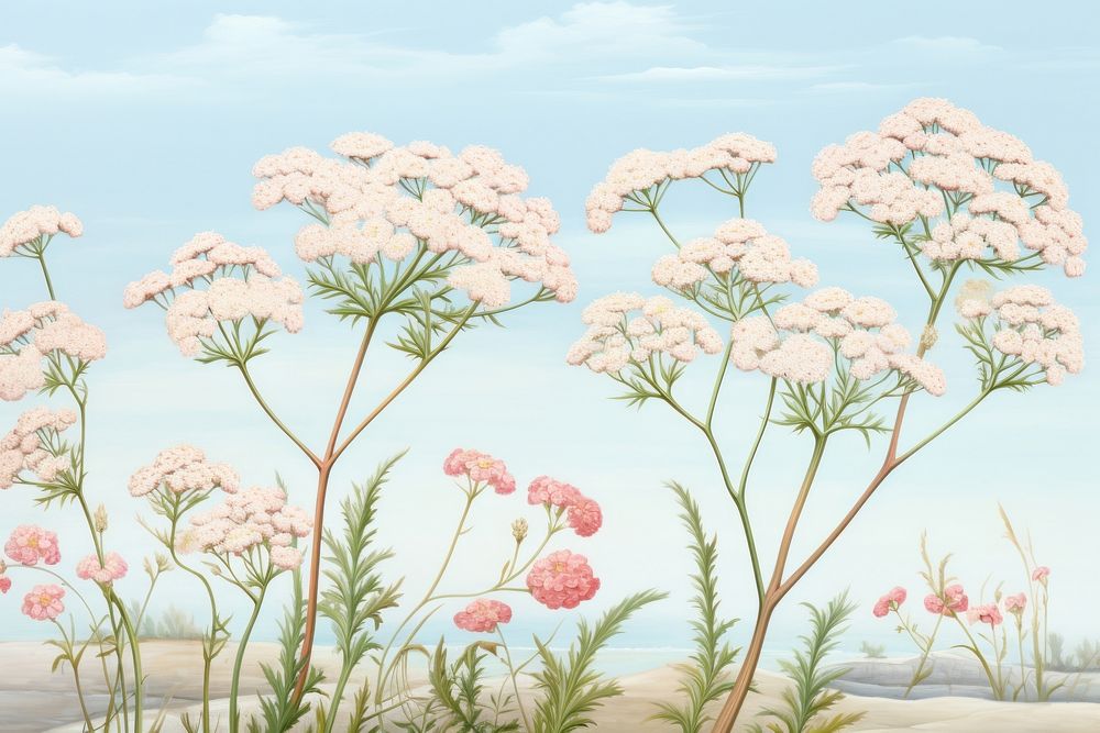 Painting of yarrow outdoors flower plant.