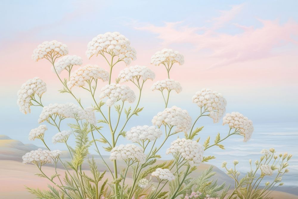 Painting of yarrow landscape outdoors nature.