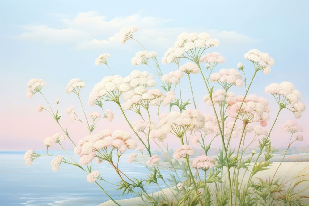 Painting of achillea outdoors nature flower.