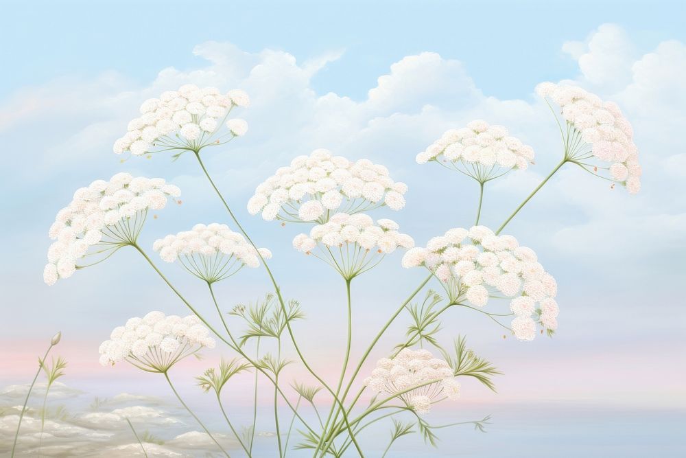 Painting of achillea outdoors nature flower.