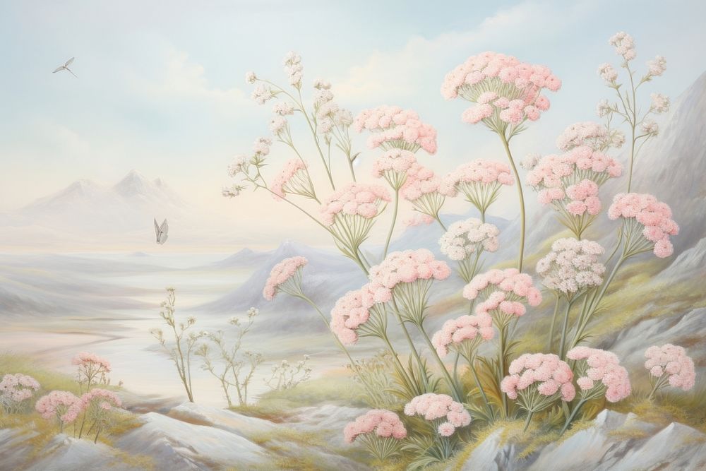 Painting of achillea flower plant tranquility.