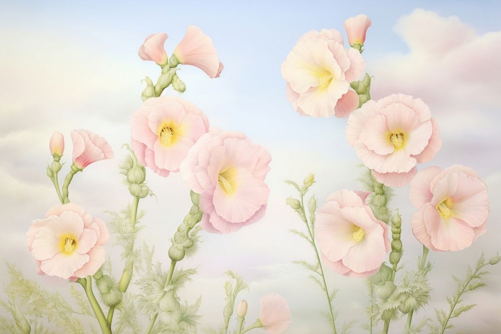 Painting of alcea outdoors flower nature.